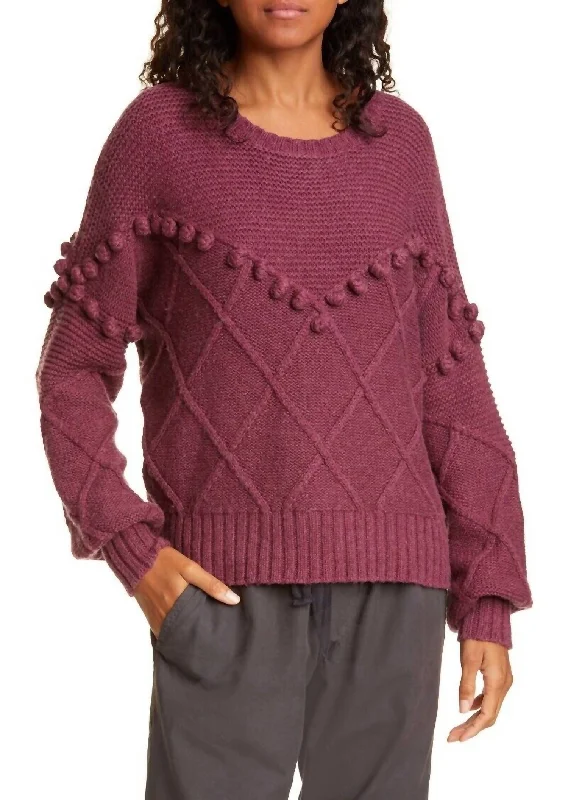 Floral Prints Kaaya Textured Mixed Knit Pullover Sweater In Purple