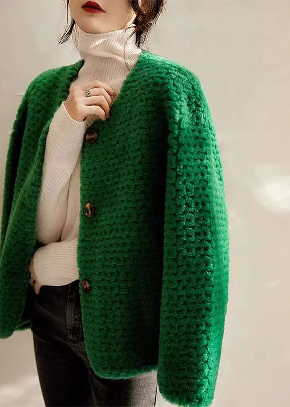 Design And Tailoring Green Pockets Patchwork Wool Coats O Neck Button Winter