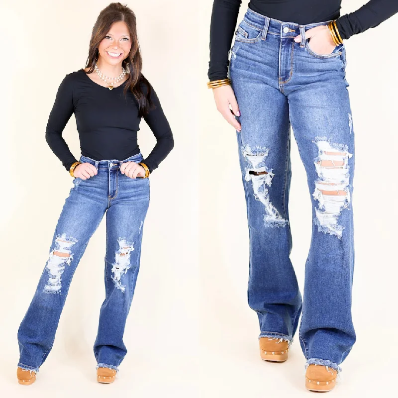 Design Perception Judy Blue | Rugged Charm Mid Rise Distressed Dad Jean in Medium Wash