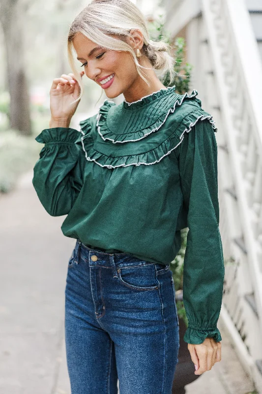 Sports And Leisure All For Fun Hunter Green Ruffled Blouse