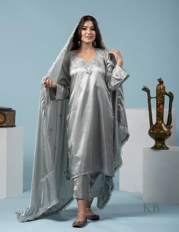 Retro Stripes Talab Tilla Embroidered Grey Suit with 2.5 Meters Dupatta