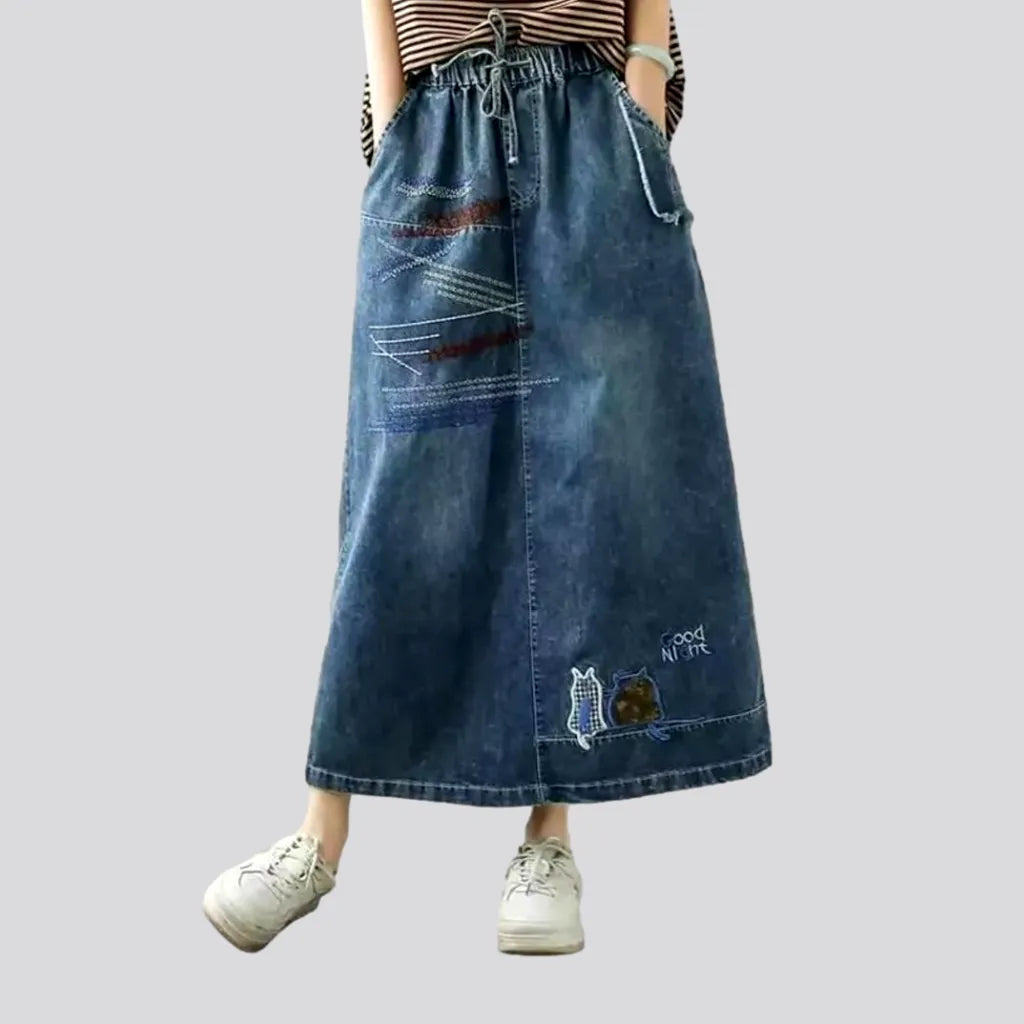 Retro Design Boho denim skirt
 for women