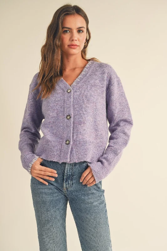 Slim Fit Purple Boxy Knit Cardigan