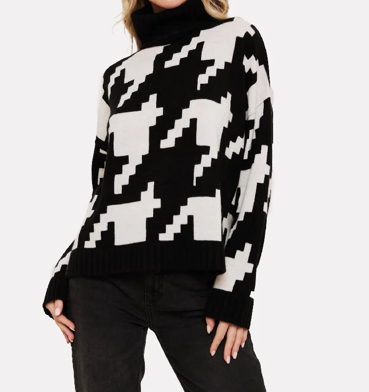 Advanced Customization Hayley Houndstooth Roll Neck Sweater In Black/white