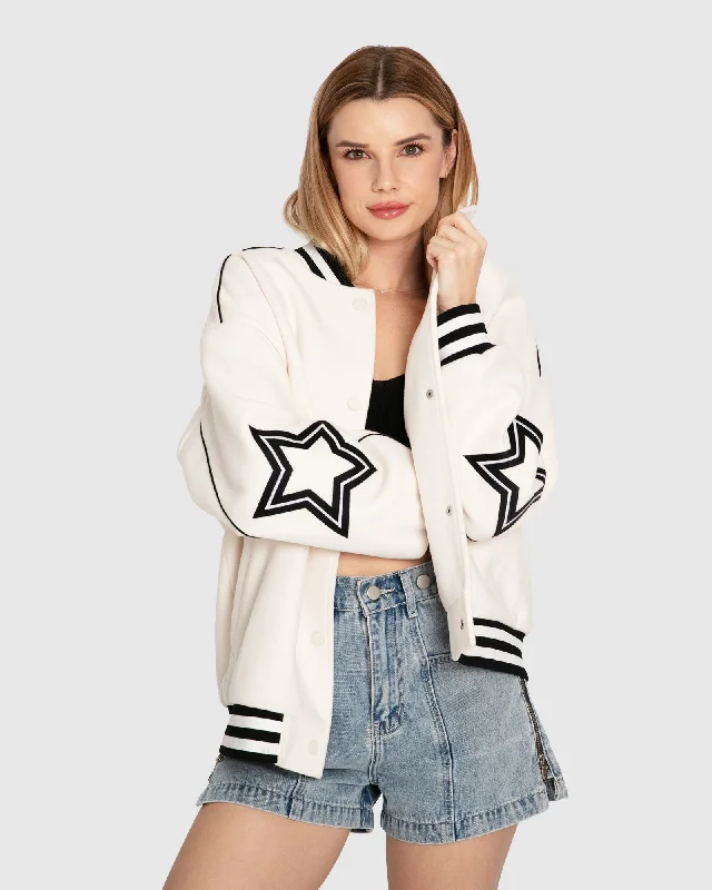 Retro Stripes Hold Me Close Letterman Bomber