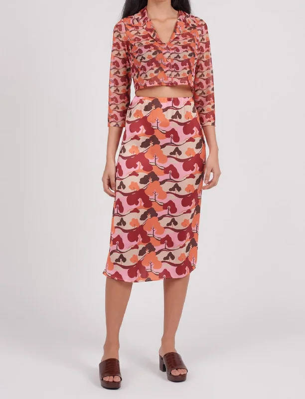 Exquisite workmanship Tree Print Satin Skirt In Multi