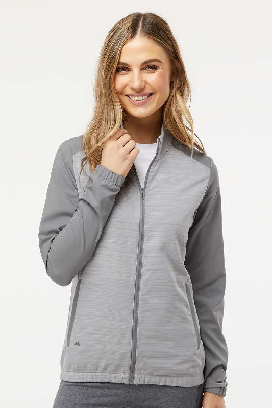 Sports Vitality Style Adidas Womens Colorblock Water Resistant Full Zip Windshirt Jacket - Grey/Heather Grey