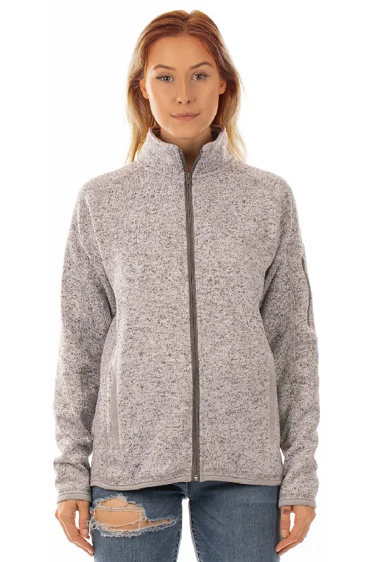 Street Fashion Style Burnside Womens Sweater Knit Full Zip Jacket - Heather Grey