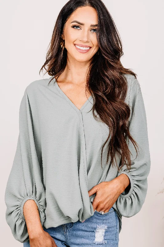 Design And Tailoring Better With You Sage Green Bubble Sleeve Top