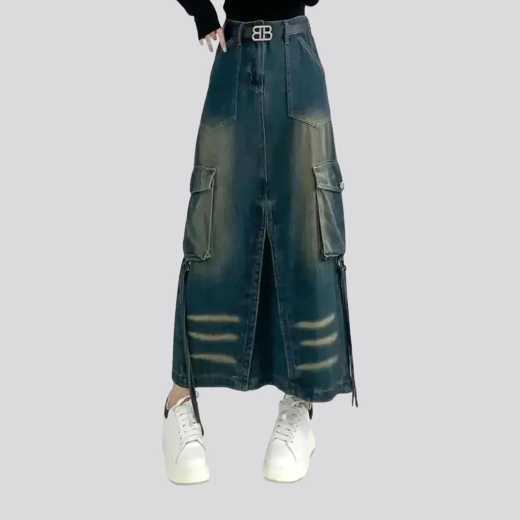 Sweet Stand-Up Collar Style High-waist jeans skirt