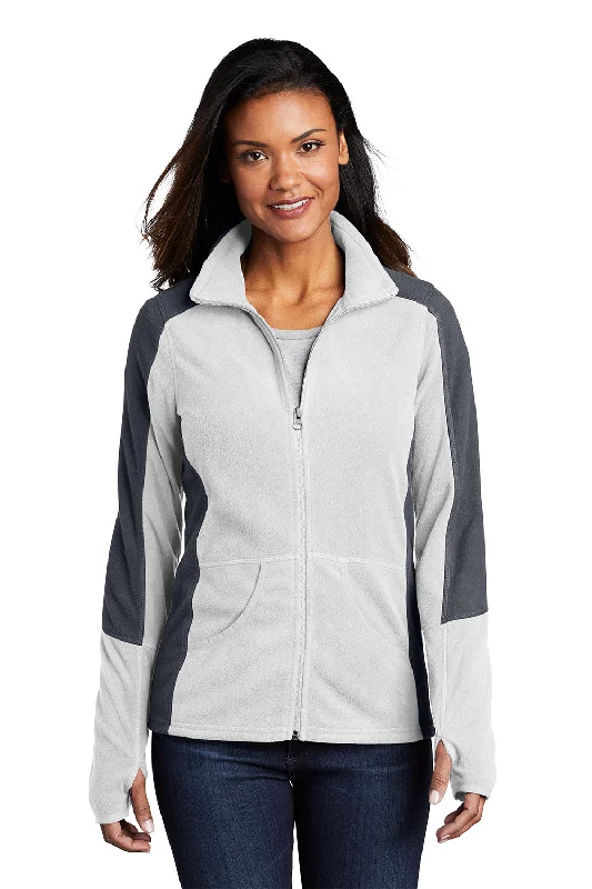 Sweet Korean Style Port Authority Womens Full Zip Microfleece Jacket - White/Battleship Grey - Closeout