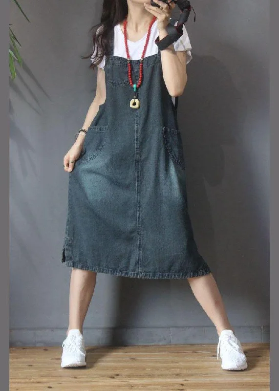 Street Style Stylish Blue Pocket scarpenter Denim Summer Dresses