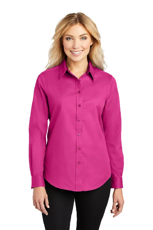 Stand-up collar design Port Authority Womens Easy Care Wrinkle Resistant Long Sleeve Button Down Shirt - Tropical Pink - Closeout