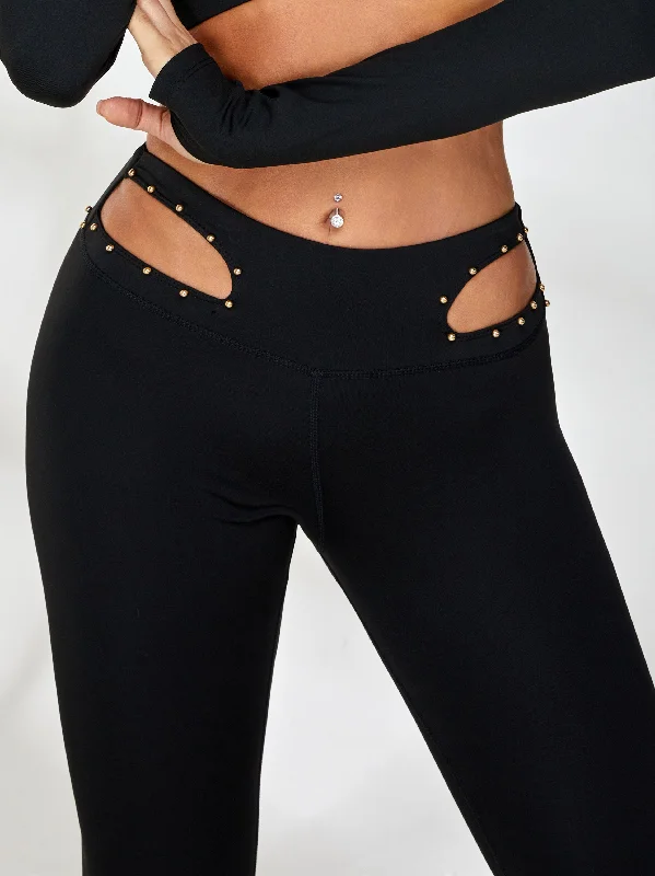 Street Style Suit ZASUWA Female Rivet Cutout Leggings