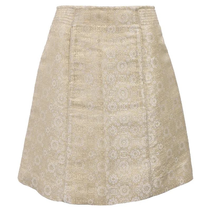 Retro Elegant Style Chloé Printed Mini High-Waisted A-Line Skirt in Nude Polyester