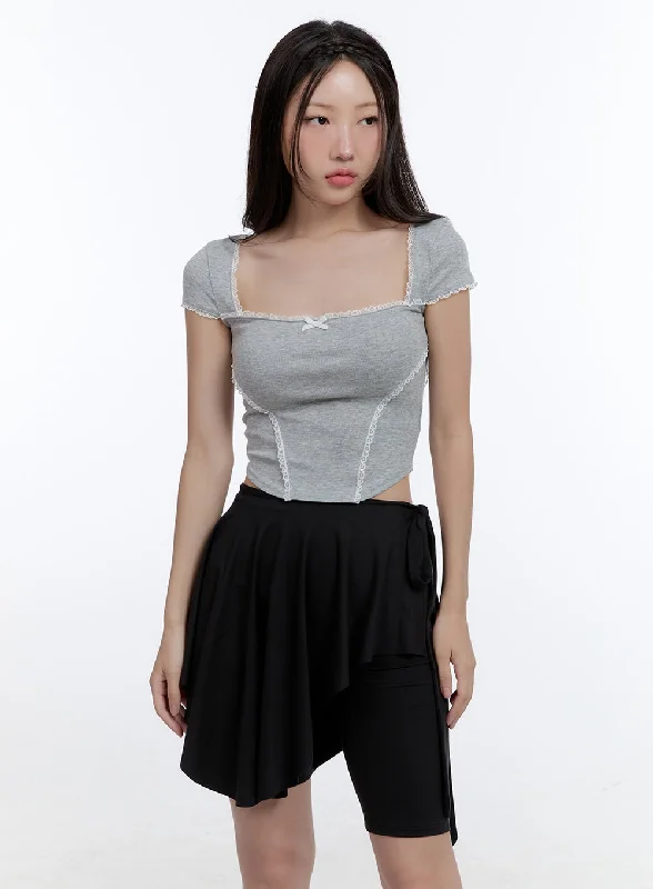 Classic Series Ribbon Square Neck Crop Top CG413