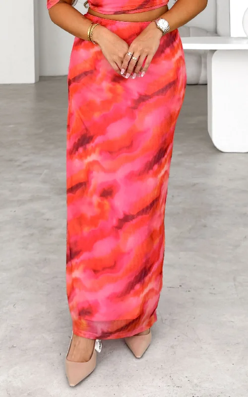 Boutique style Yoko Mesh Maxi Skirt - Pink Orange Print