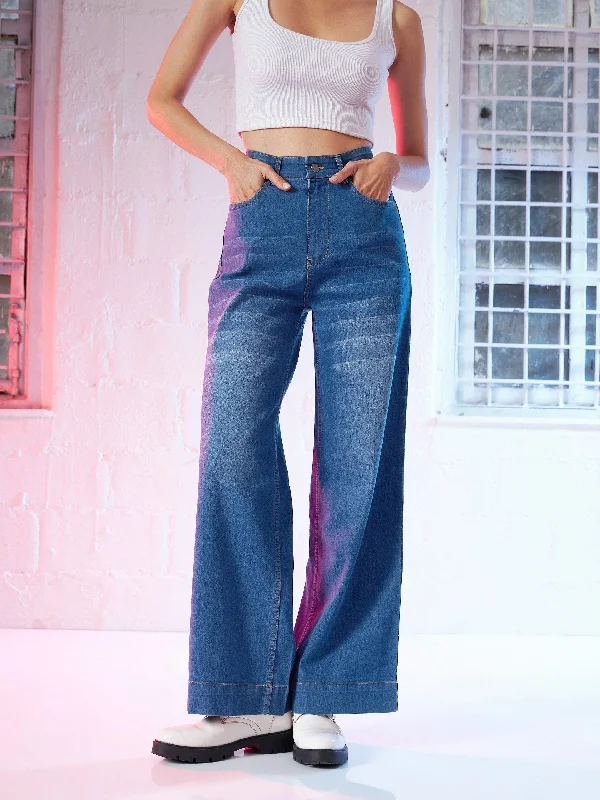 Fun and cute Women Blue Wide Leg Jeans