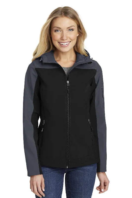 Design sense Port Authority Womens Core Wind & Water Resistant Full Zip Hooded Jacket - Black/Battleship Grey