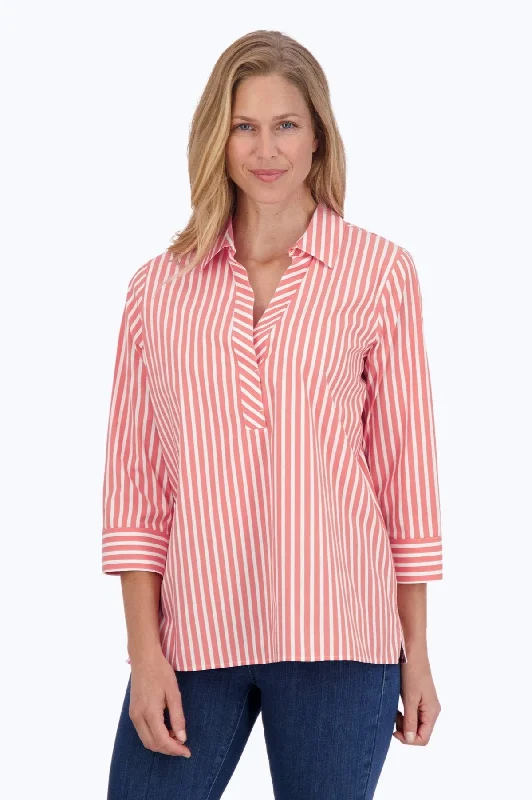 Sweet Puffy Skirt Sophia Stretch No Iron Stripe Popover Shirt