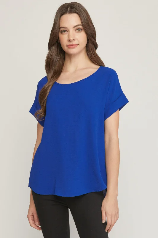 Street Letter Style Short Sleeve Scoop Neck Top, Royal