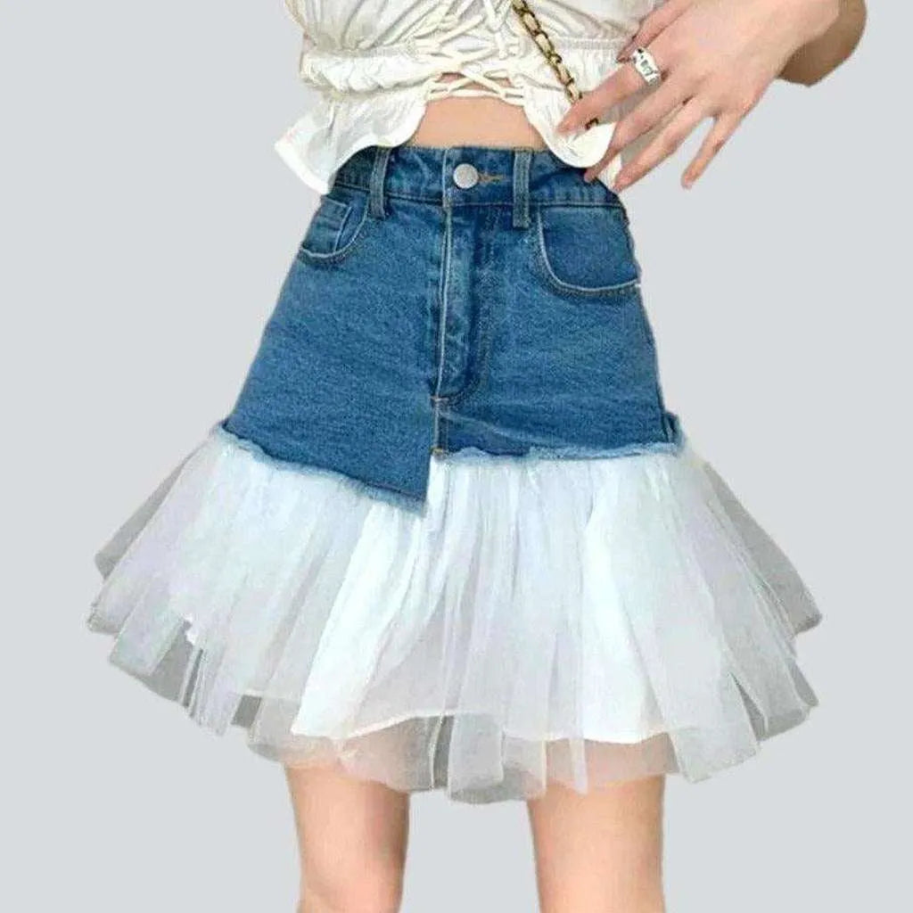 Sweet Lace Design Ballet mini denim skirt