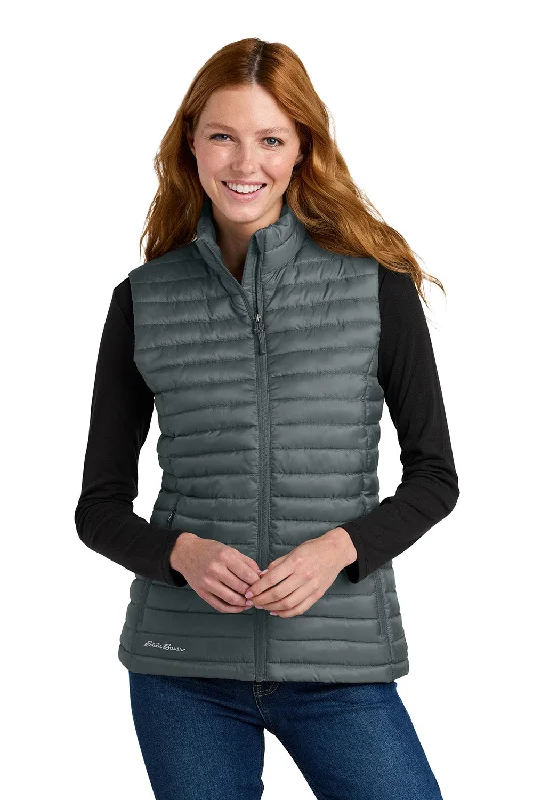 Sweet Student Style Eddie Bauer Womens Packable Quilted Water Resistant Full Zip Vest - Metal Grey - New