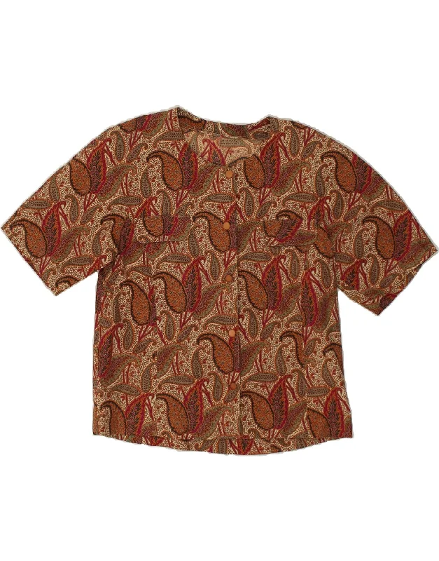 Exquisite workmanship VINTAGE Womens Shirt Blouse UK 16 Large Brown Paisley Cotton