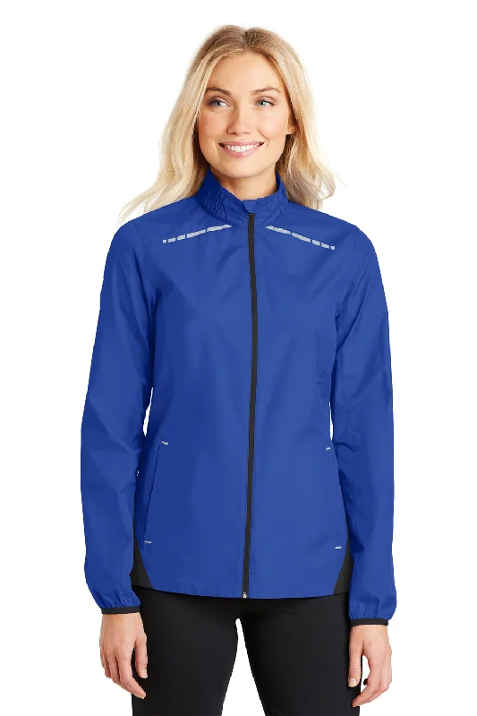 Avant-garde trend Port Authority Womens Zephyr Reflective Hit Wind & Water Resistant Full Zip Jacket - True Royal Blue/Deep Black - Closeout