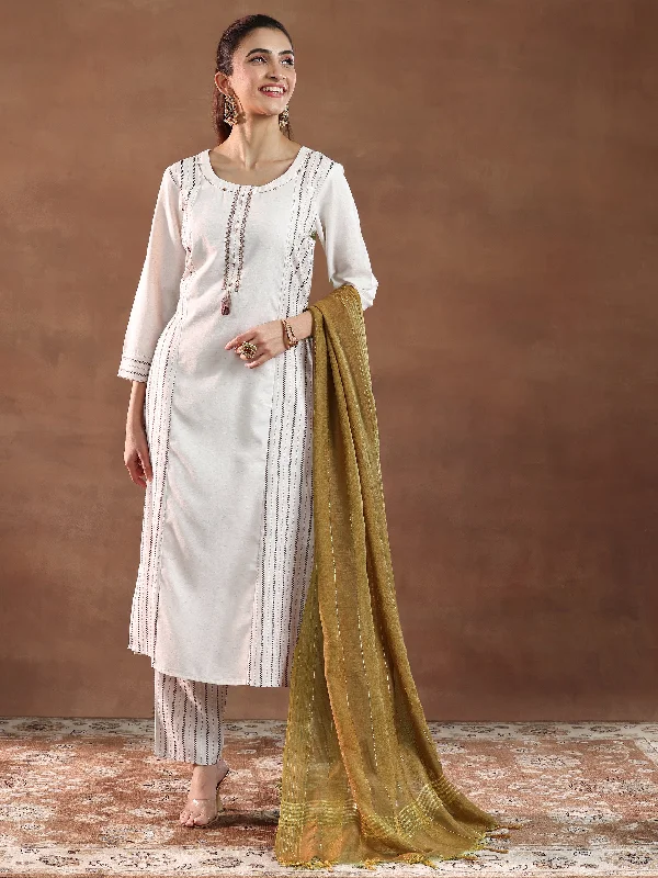 Beautiful Romance Off White Printed Cotton Blend Straight Suit With Dupatta