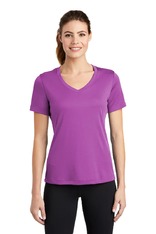 Comfortable down Sport-Tek Womens Competitor Moisture Wicking Short Sleeve V-Neck T-Shirt - Pink Orchid - Closeout