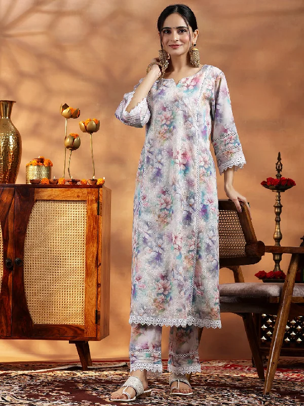 Sweet Soft Feeling Multi Printed Cotton A-Line Kurta With Palazzos