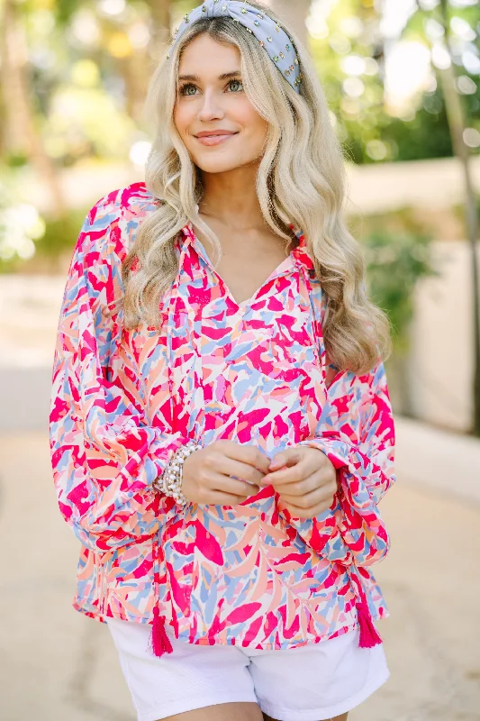 Street Fashion Style Running To You Fuchsia Pink Abstract Blouse