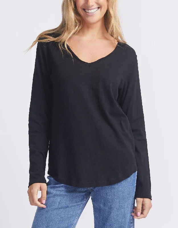 Trendy and versatile Original V-Neck Long Sleeve T-Shirt - Black