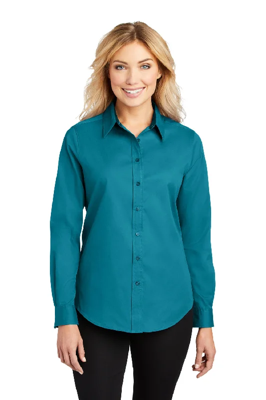 Ultra-lightweight Port Authority Womens Easy Care Wrinkle Resistant Long Sleeve Button Down Shirt - Teal Green