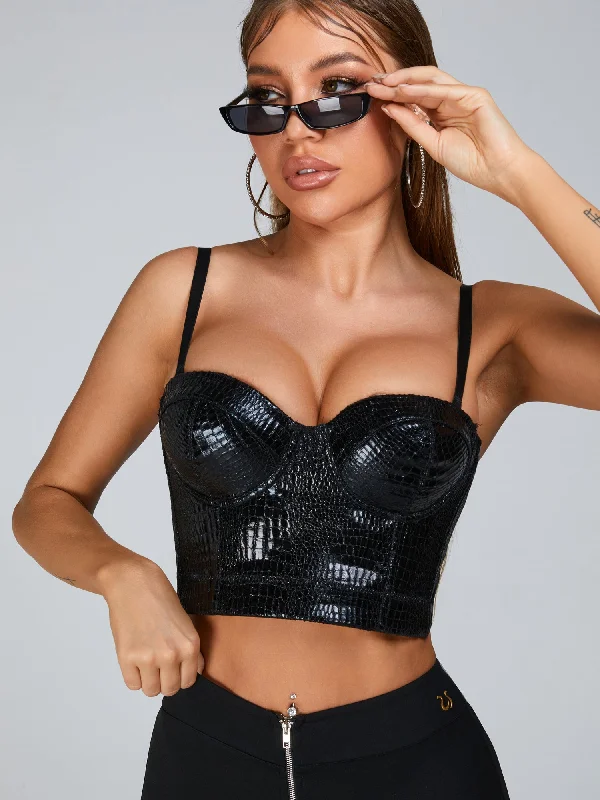 Sports Vitality Style 🖤ZASUWA Female Buttons Cutout Mesh Zipper Faux Leather Bras