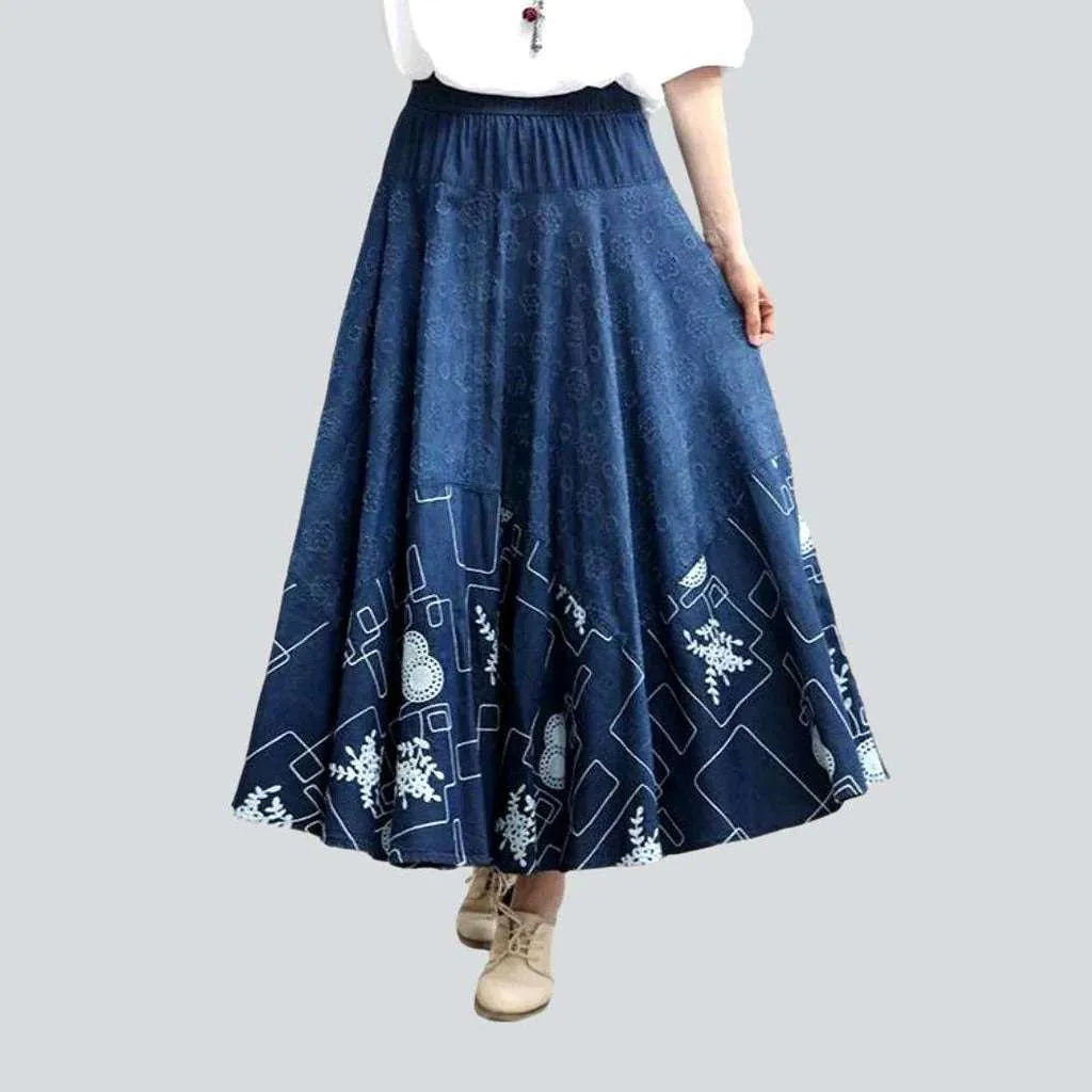 Sports fitness shoes Bohemian flared maxi denim skirt