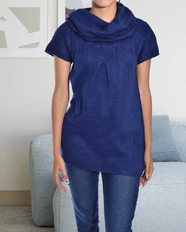 Retro Stripes Navy Cowl Neck Jersey