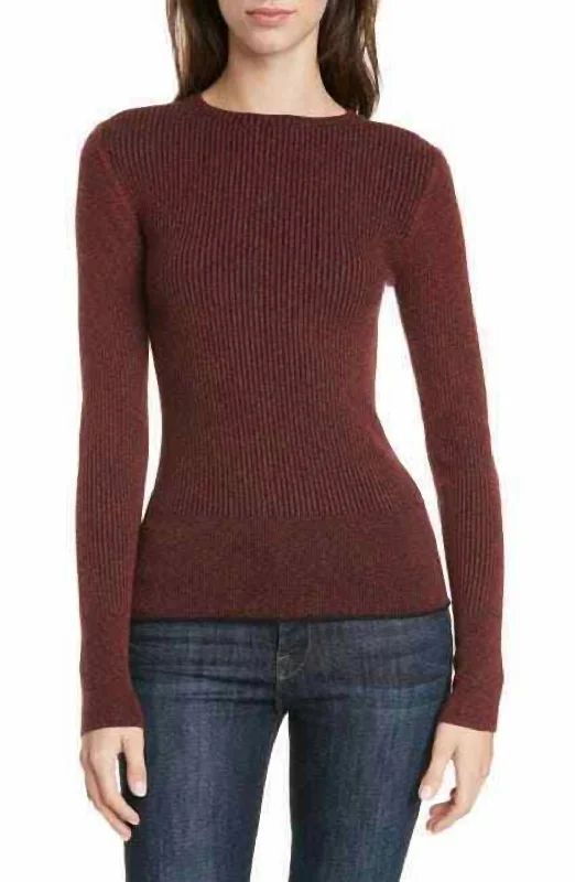 Printed pattern Two Tone Wool Cashmere Ribbed Pullover In Red