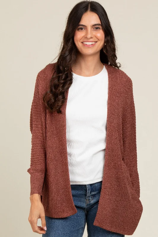 Sweet Puffy Skirt Rust Knit Open Front Cardigan