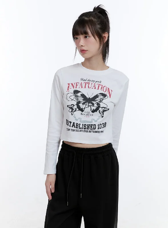 Ultra-lightweight Graphic Long Sleeve Crop Top CG413