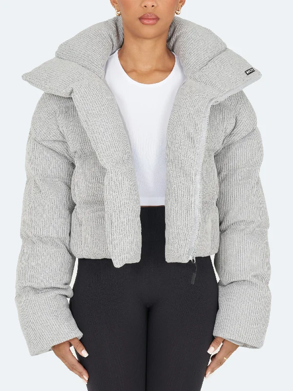 Sports outdoor style Knit Shawl Collar Puffer Jacket - Grey