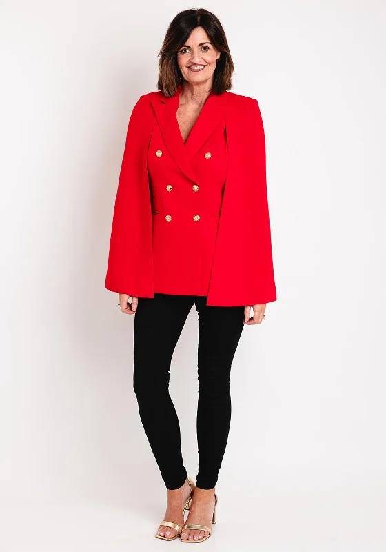 Retro Elegant Style Serafina Collection Cape Sleeve Blazer, Red