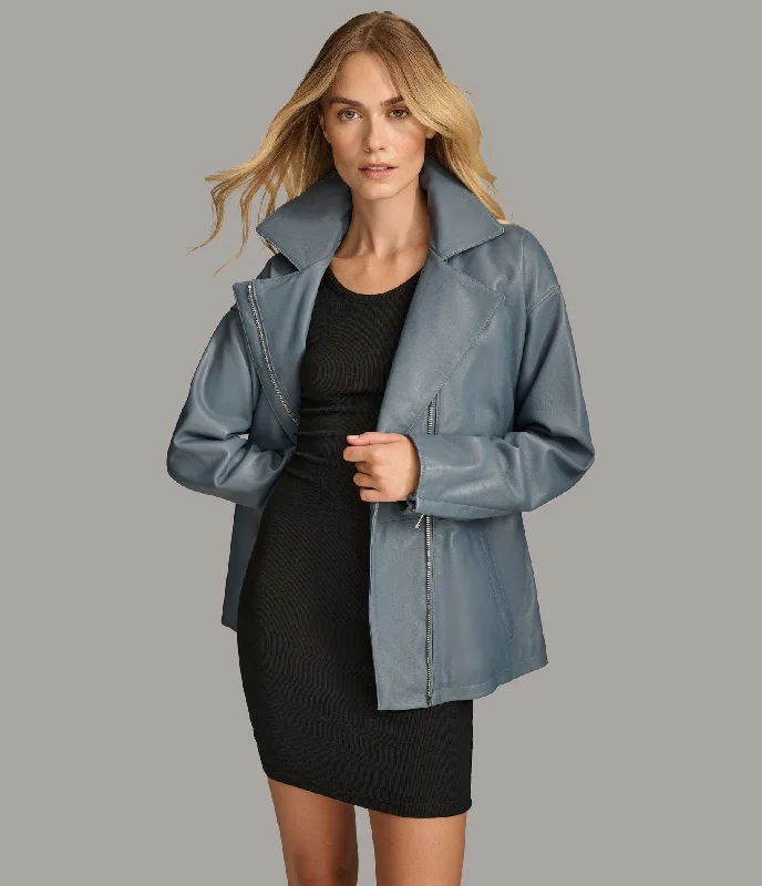 Elegant And Lazy Monroe Belted Asymmetric Moto Jacket