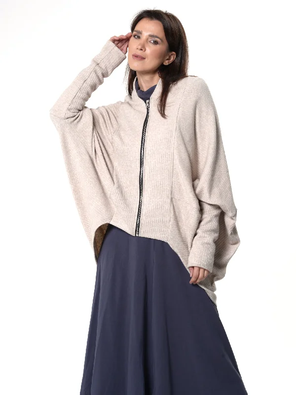 Free and comfortable Extravagant Cardigan With Front Zipper In Beige