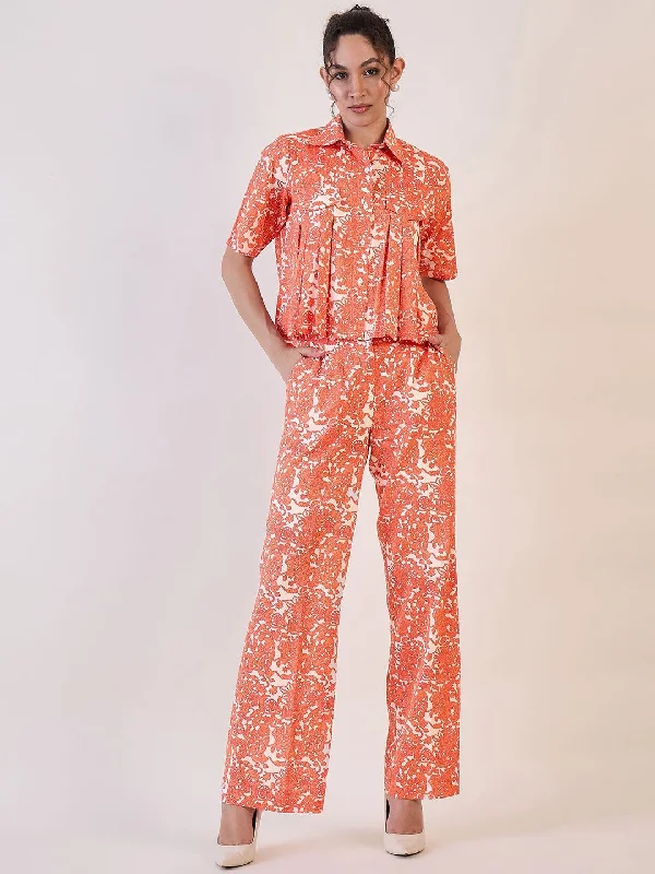 High-quality fabrics White Floral Collar Shirt With Straight Trouser