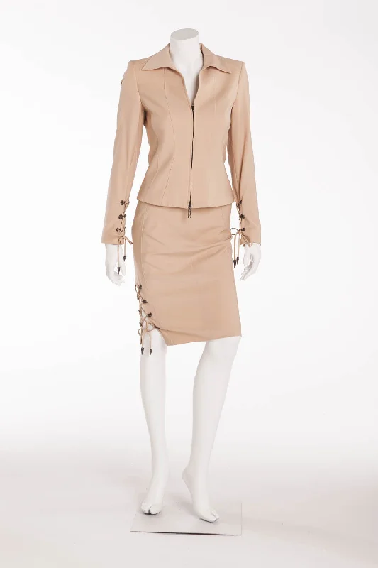 Fashion Style Versace - 2PC Tan Blazer with Pencil Skirt Suit - IT 38