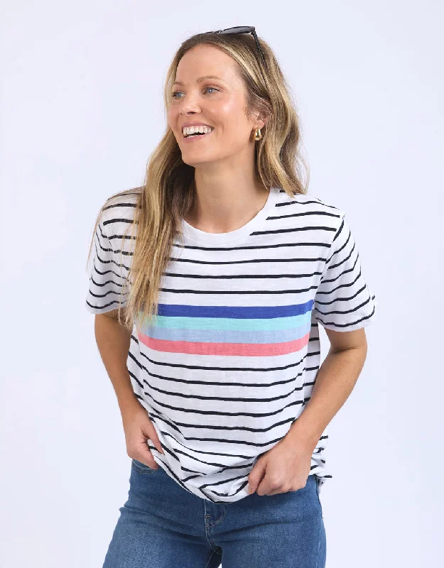 Single-shoulder Neck Design Zena Tee - White/Navy Stripe