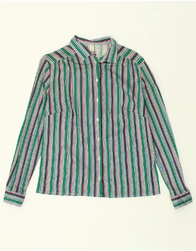 Minimal Style VINTAGE Womens Shirt IT 46 Large Green Striped Cotton