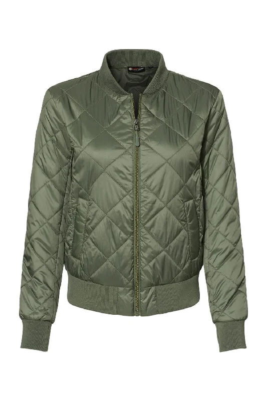 Fashionable and versatile Weatherproof Womens HeatLast Quilted Packable Wind & Water Resistant Full Zip Bomber Jacket - Olive Grey - Closeout